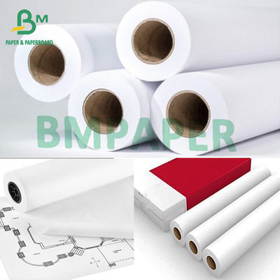 کاغذ پلاتر بدون پوشش 24 اینچ 150 اینچ 20 پوند CAD رنگ سفید روشن برای مهندسی